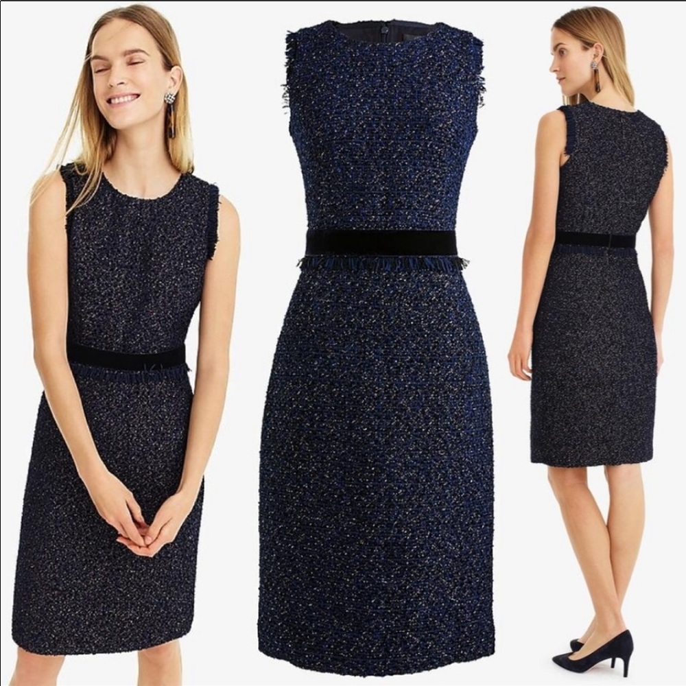 J. Crew Blue Tweed Shimmer Dress Sz 8
